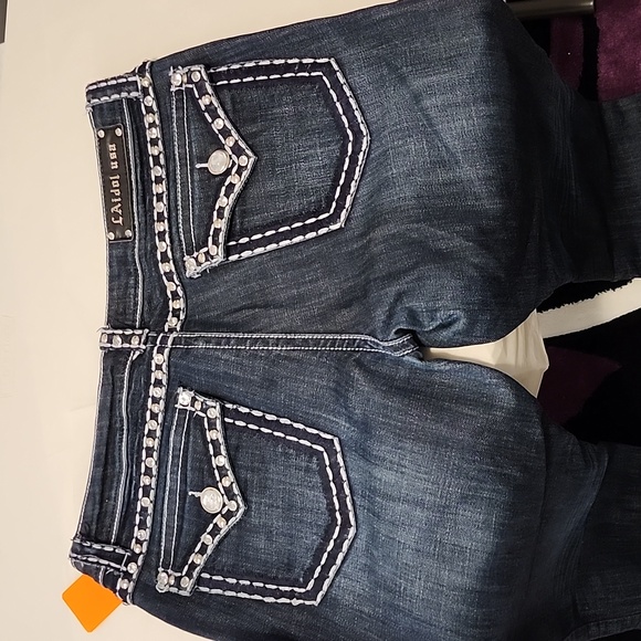 L.A. Idol Women's Boot Cut Jeans - Dark Blue with White Accents - Picture 5 of 11